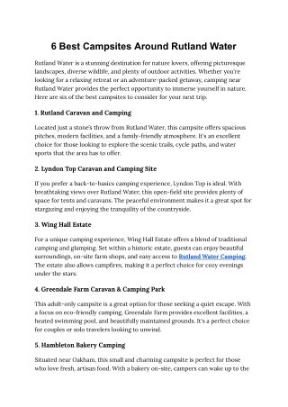 Relaxing Rutland Water Camping | The Horse & Jockey Manton