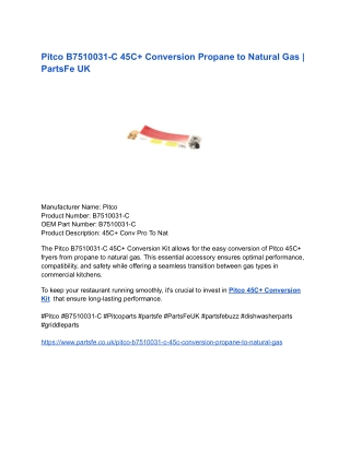 Pitco B7510031-C 45C  Conversion Propane to Natural Gas _ PartsFe UK