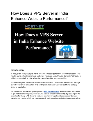 How Does a VPS Server in India Enhance Website Performance_