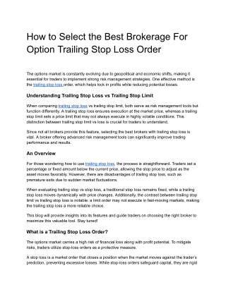 Trailing Stop Loss