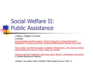 Social Welfare II: Public Assistance