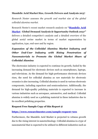 Mandelic Acid Market Size, Growth Drivers and Analysis 2037
