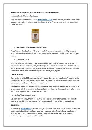 Watermelon Seeds in Traditional Medicine: Uses and Benefits