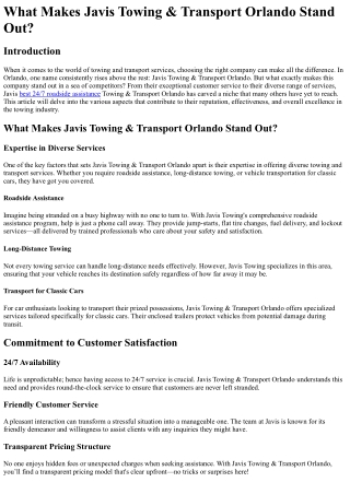What Makes Javis Towing & Transport Orlando Stand Out