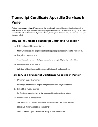 Leading Transcript Certificate Apostille Consultancy in Pune