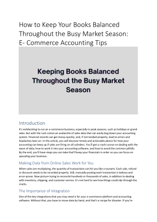 How to Keep Your Books Balanced Throughout the Busy Market Season: E-Commerce Ac