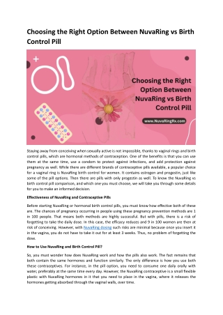 Choosing the Right Option Between NuvaRing vs Birth Control Pill