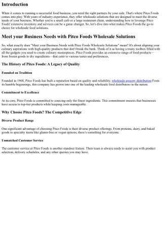 Meet your Business Needs with Pitco Foods Wholesale Solutions