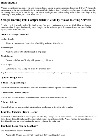 Shingle Roofing 101: Comprehensive Guide by Avalon Roofing Services