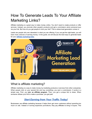 How To Generate Leads To Your Affiliate Marketing Links?