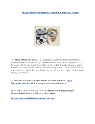 TRUE 844950 Temperature Control Kit  PartsFe Canada