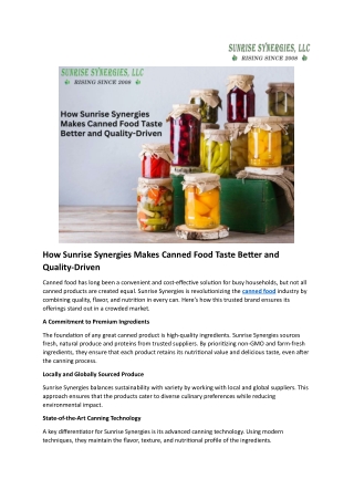 How Sunrise Synergies Makes Canned Food Taste Better and Quality