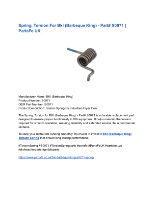 Spring, Torsion For Bki (Barbeque King) - Part# S0071 _ PartsFe UK (1)