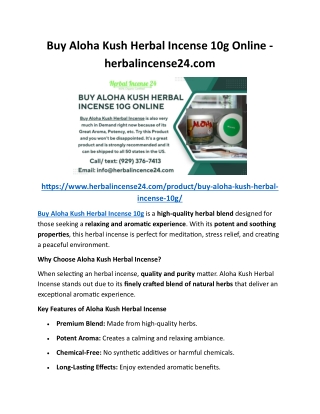 Buy Aloha Kush Herbal Incense 10g Online - herbalincense24