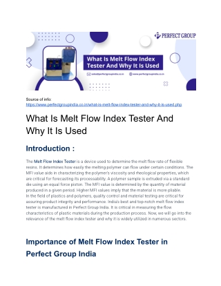 What Is Melt Flow Index Tester And Why It Is Used