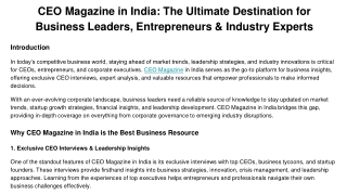 CEO Magazine in India – The Ultimate Resource for Business Leaders & Entrepreneu