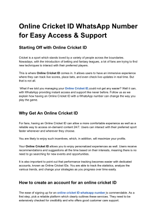 Online Cricket ID WhatsApp Number for Easy Access & Support