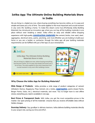 Istika App The Ultimate Online Building Materials Store in India