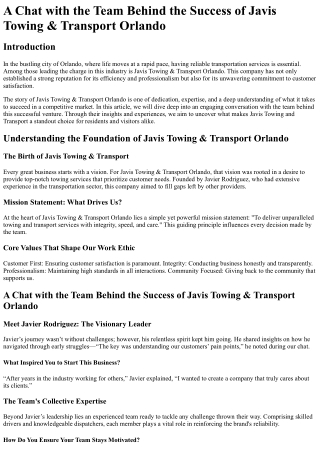 A Chat with the Team Behind the Success of Javis Towing & Transport Orlando