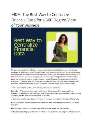 M&A: The Best Way to Centralize Financial Data for a 360-Degree View of Your Bus