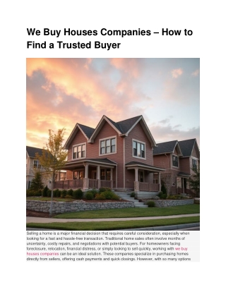 We Buy Houses Companies – How to Find a Trusted Buyer