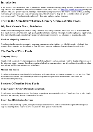 Trust in the Accredited Wholesale Grocery Services of Pitco Foods