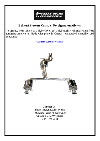 Exhaust Systems Canada  Foreignautomotive.ca