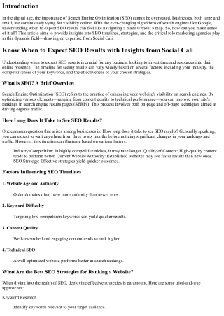 Know When to Expect SEO Results with Insights from Social Cali