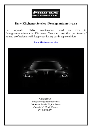 Bmw Kitchener Service  Foreignautomotive.ca
