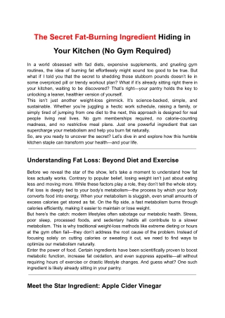 The Secret Fat-Burning Ingredient Hiding in Your Kitchen, No Gym Required