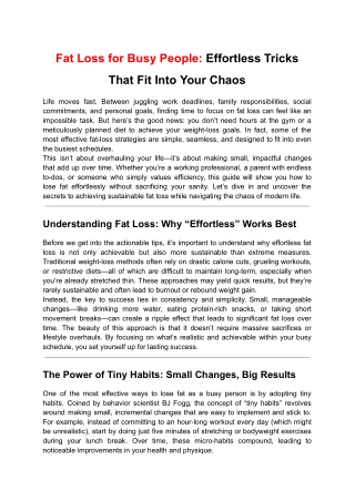 Fat Loss for Busy People: Effortless Tricks That Fit Into Your Chaos