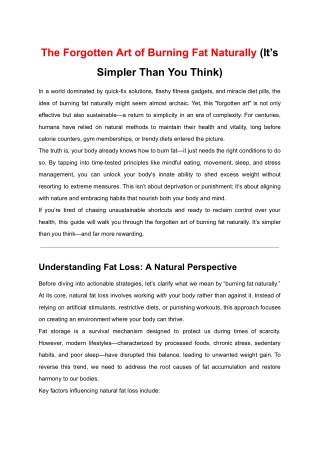 The Forgotten Art of Burning Fat Naturally (It’s Simpler Than You Think)