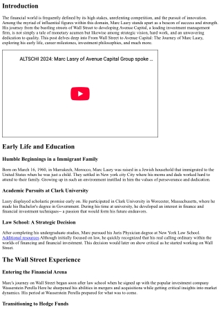 From Wall Street to Avenue Capital: The Journey of Marc Lasry