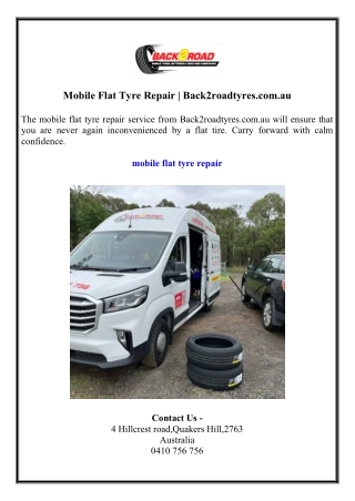 Mobile Flat Tyre Repair  Back2roadtyres.com.au