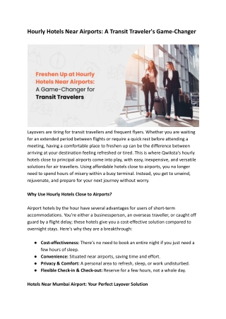 Hourly Hotels Near Airports: A Transit Traveler's Game-Changer