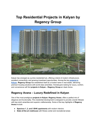Top Residential Projects in Kalyan by Regency Group