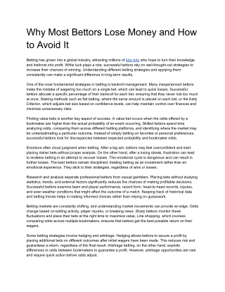 Why Most Bettors Lose Money and How to Avoid It