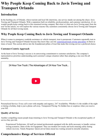Why People Keep Coming Back to Javis Towing and Transport Orlando