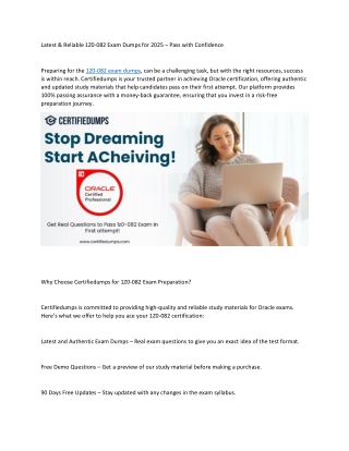 Latest & Reliable 1Z0-082 Exam Dumps for 2025 – Pass with Confidence