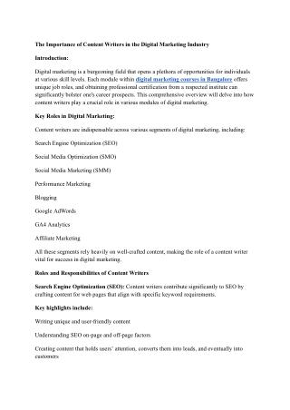 The Importance of Content Writers in the Digital Marketing Industry