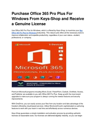 Purchase Office 365 Pro Plus For Windows From Keys-Shop and Receive a Genuine Li