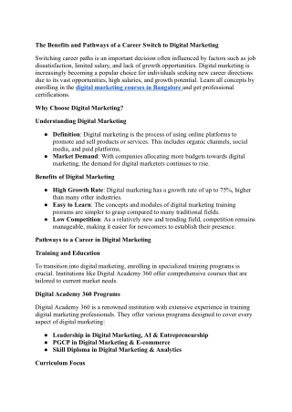 The Benefits and Pathways of a Career Switch to Digital Marketing
