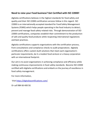 ISO 22000 CERTIFICATION SERVICES