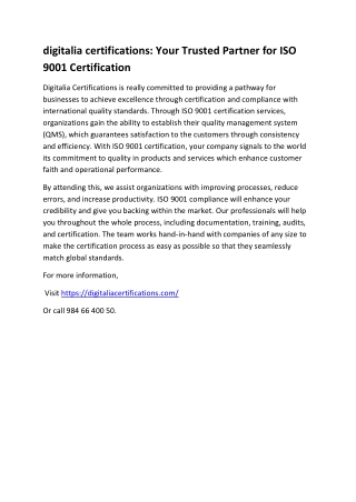 ISO 9001 CERTIFICATION SERVICES