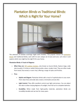 Plantation Blinds vs Traditional Blinds Which is Right for Your Home