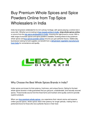 Buy Premium Whole Spices and Spice Powders Online from Top Spice Wholesalers in India