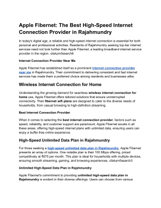 Apple Fibernet_ The Best High-Speed Internet Connection Provider in Rajahmundry