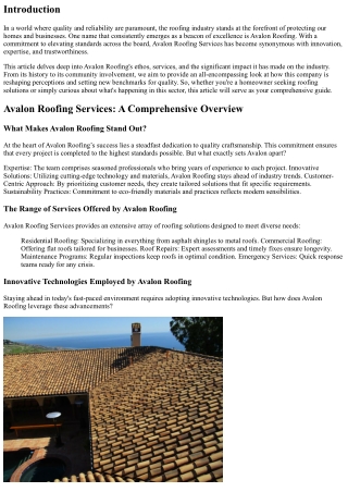 Avalon Roofing: Elevating Standards in the Industry