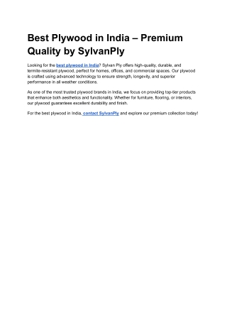 Best Plywood in India – Premium Quality by SylvanPly