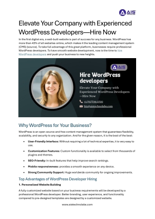 Elevate Your Company with Experienced WordPress Developer Hire Now
